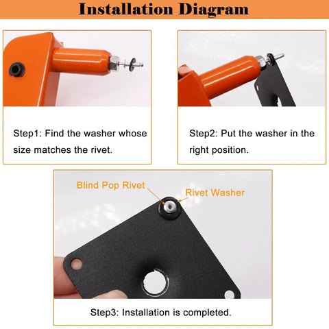 Installation diagram showing steps for using Stainless Steel Washer Set For Blind Rivets, illustrating correct washer placement.