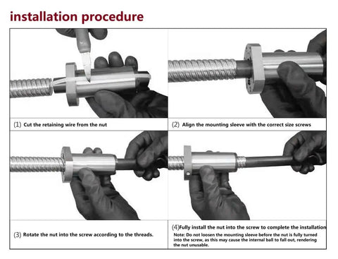Installation steps for Right-Hand Ball Screw Nut SFU2005 5mm Lead With 4 Ball Circuit Bearing Steel Construction Mounting Sleeve.