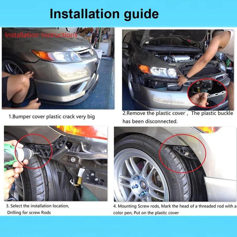 Installation guide for quick release latch on car bumper with step-by-step images showing removal and installation process.