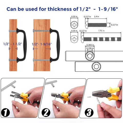 Installation guide for 10 Pack Matte Black 3-3/4 Inch Kitchen Cabinet Handles Solid Zinc Alloy Cupboard And Drawer Pulls with screws.
