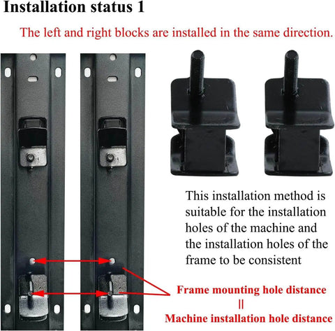 Installation status of anti vibration rubber mount set for open-frame generators, showing alignment of block holes and studs.