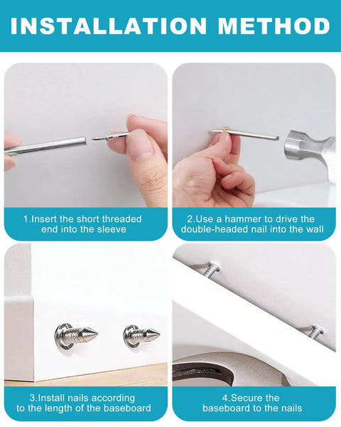 Installation guide for 400 Pcs Double Headed Skirting Nails With Sleeve Tools For Baseboard Trim Invisible Seamless Thread Nails