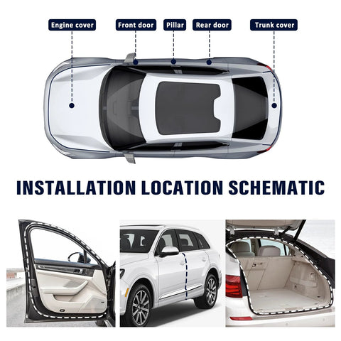 Automotive weather stripping 20ft U-shaped rubber edge trim with steel strip for car doors; shown installed around door frames.