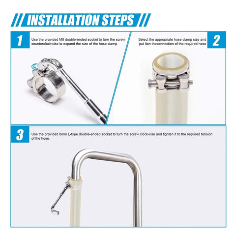 Installation steps for 24-Piece T Bolt Hose Clamps Set For Fuel Lines And Intercooler Piping 17-43mm Working Range 304 Stainless Steel