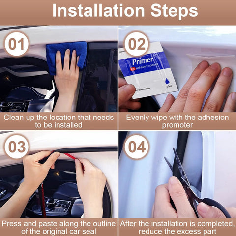 alophoty 10 ft rubber car door seal weatherstripping, self-adhesive D-shaped strip, installation steps.