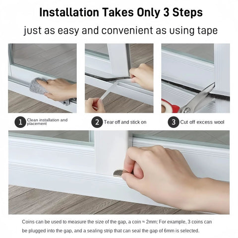 Ligiyoto window weather stripping door seal, gray, 33 ft self-adhesive with 3-step installation guide.