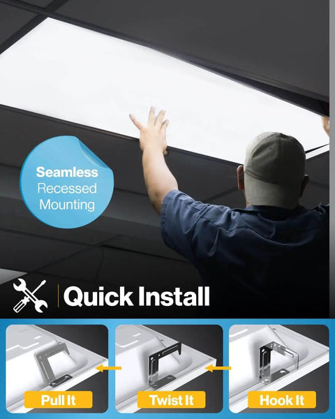 2x4 LED Flat Panel Ceiling Light, Pack Of 12, Dimmable 0-10V, Selectable CCT 4000K, 5000K, 6000K, 30W, 40W, 50W Options being installed