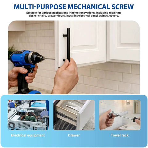 Installing a cabinet handle with M4 Cabinet Screws Set 120Pcs Assortment Pan Washer Head Phillips Screws M4x25/30/35/40/45/50mm