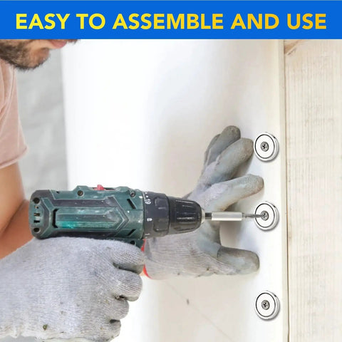 Installing heavy duty neodymium cup magnets 60 lbs holding power with countersunk holes and stainless screws on wooden surface