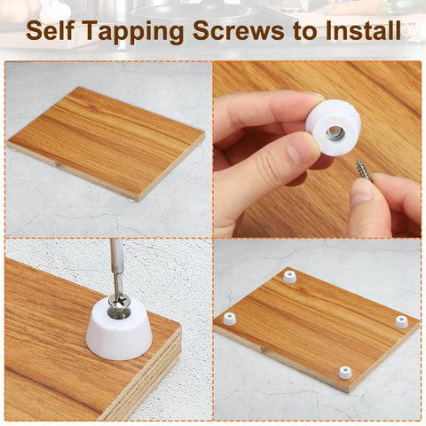 20 Pack No Slip Rubber Feet Bumpers With Stainless Steel Screws installation on wood board for furniture and chairs
