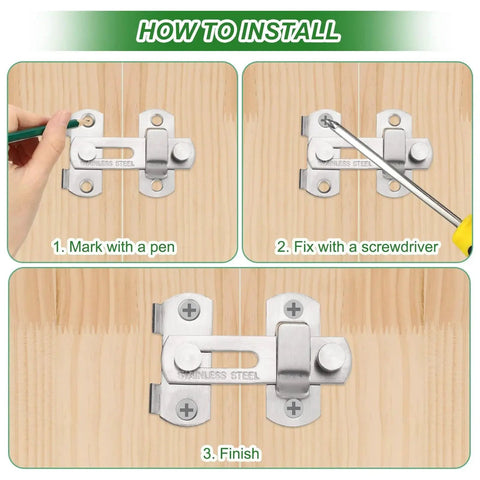 Installation steps for 2 Pack Flip Latch Gate Latch Set 3 Inch Stainless Steel Flip Sliding Barn Door Lock With Screws