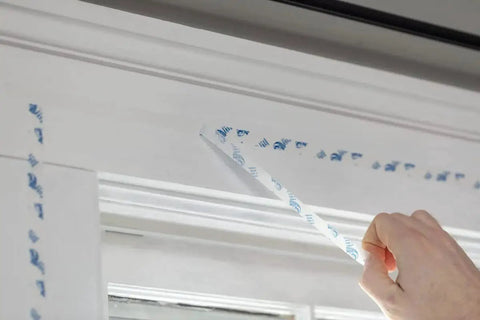 Installing tape for Window Insulation Kit With Rolled Shrink Film For Easy Indoor Installation Draft Blocking And Energy Savings Fits Up To 10 Windows Clear 62 Inches By 420 Inches Includes Tape And Cut To Size on window frame