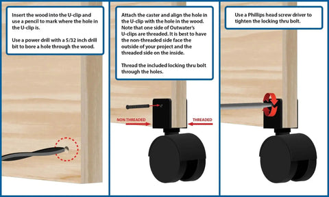 2 Inch Wheel Diameter Hooded Twin Wheel Caster With Brake And U Clip Stem for Heavy Duty Furniture installation guide.