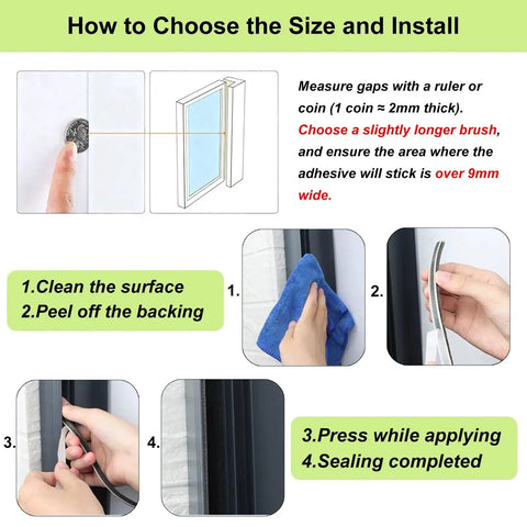 Installation process for Thick Self Adhesive Brush Weather Stripping For Windows And Doors 0.9 Inch Brush Height By 0.4 Inch Backing
