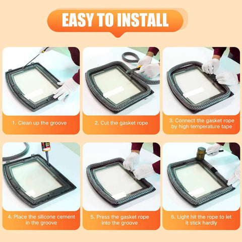 Installation steps for Wood Stove Door Gasket Cement High Temp RTV Silicone Adhesive Up To 850F For Fiberglass Gasket Rope Seals