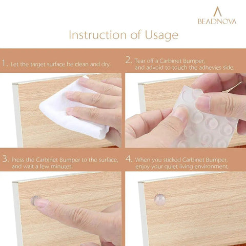 Clear Rubber Cabinet Bumpers Pack 100Pcs Self Adhesive Door Stop Pads installation guide step by step on wooden surface