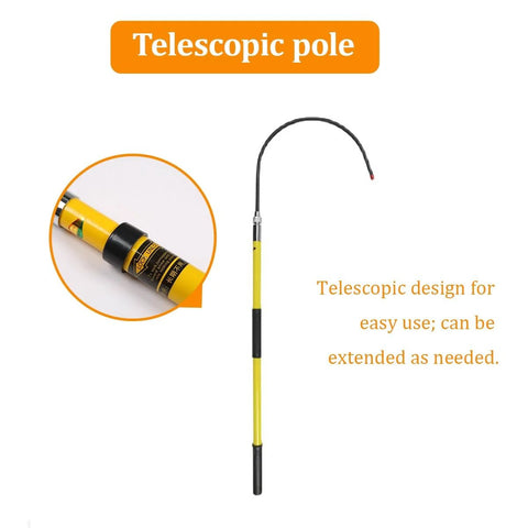 Insulated High Voltage Rescue Hook With Non Conductive Handle 2m Hot Stick Rescue Tool shown extended with close-up of telescopic feature