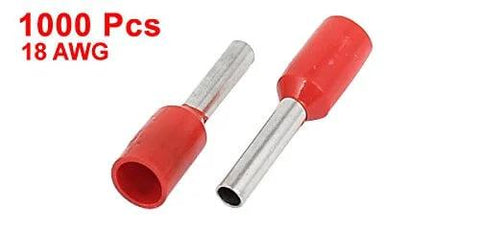 Bulk 1000 Pack Insulated Terminal Wire Ferrule Pins E1008 Tube Type For 18 AWG 1.0mm2 Electrical Wire Red Silver Tone