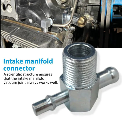 Intake manifold connector, zinc-plated steel, 3/8 NPT thread with 1/4 and 3/8 inch nipples