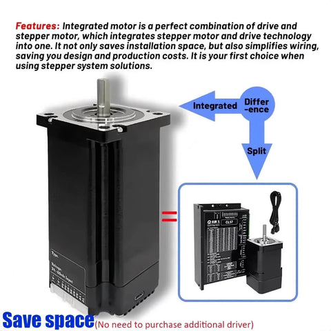 Nema 23 Stepper Motor Integrated Servo Step Motors with Encoder Driver System, shown with product dimensions and features.