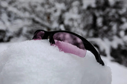 Harrier Interchangeable Shooting Glasses With 4 Lens Sets And Anti Fog Lenses in snow with tinted lenses