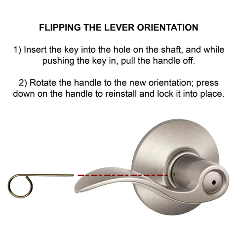 Flipping lever orientation with interior privacy door key pin set in a 5 pack restores quick privacy for interior doors.