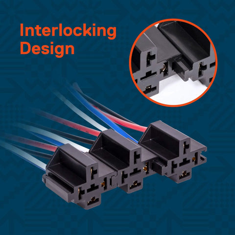 6 Pack 4 Pin 12V Bosch Style Fused Relay Switch Kit With 30A Fuse And 14 AWG Wires, interlocking harness socket holder