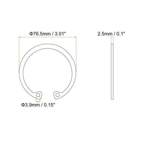Diagram of Heavy Duty Internal Retaining Ring Circlip for Grooved Shafts and Studs 2 Pack by Uxcell 76.5mm OD, 2.5mm thickness