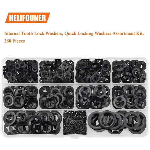 Internal Tooth Star Lock Washers Set 360 Pieces In 9 Sizes Assortment Kit in transparent box