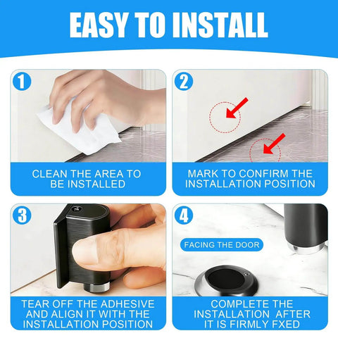 Steps to install No Drill Invisible Door Stopper With Magnetic Door Stop Heavy Duty Hidden Door Catch Holder Keeps Doors Open