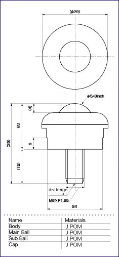 IP-16JNW 6.5 lbs Load Capacity J POM Plastic Screw Type Ball Transfer Unit Made in Japan - VXB Ball Bearings