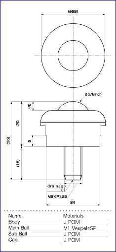 IP-16V1NW 6.5 lbs Load Capacity V1 Vespel SP Screw Type Ball Transfer Unit Made in Japan - VXB Ball Bearings