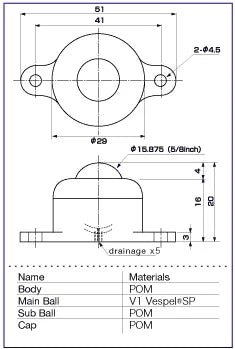 IP-16V1W 6.5 lbs Load Capacity V1 Vespel SP Ball Transfer Unit Made in Japan - VXB Ball Bearings