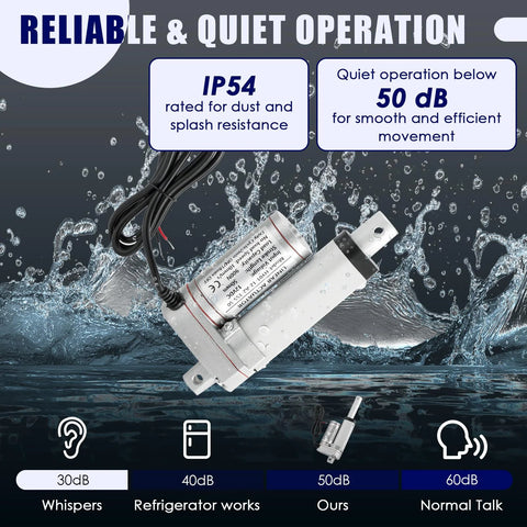 MAOPINER DC12V 2-inch stroke linear actuator with mounting bracket; silver metal housing and wired leads