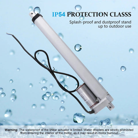 DC12V linear actuator with mounting bracket; white rod and silver motor with wires