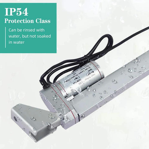 Heavy Duty 12V Linear Actuator With 12 Inch Stroke IP54 Waterproof 330 Lbs Thrust featured with water droplets highlighting durability