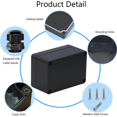Product detail of Two Pack Rugged IP65 Waterproof ABS Plastic Electrical Project Box Enclosure With Eight M16 Cable Glands