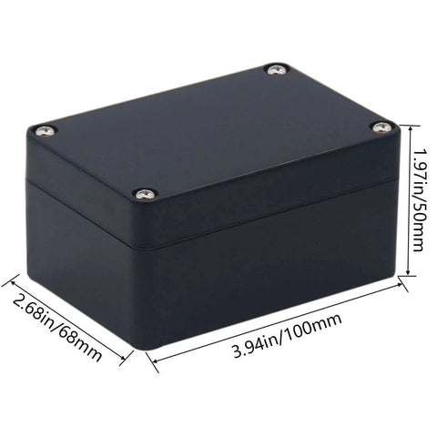 Two Pack Rugged IP65 Waterproof ABS Plastic Electrical Project Box Enclosure With Eight M16 Cable Glands, dimensions shown