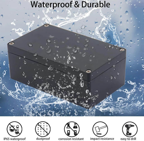 IP65 Outdoor Waterproof Electrical Box For DIYers With Cable Glands ABS Black Junction Box on water backdrop