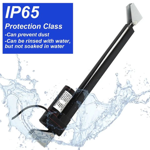 Heavy Duty 12V Electric Linear Actuator With 4 Inch Stroke And 440Lbs Capacity IP65 Waterproof shown with splash effect