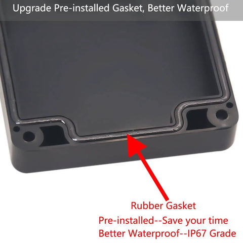 Close-up of Watertight Junction Box IP67 Electrical Enclosure with pre-installed rubber gasket for waterproofing.