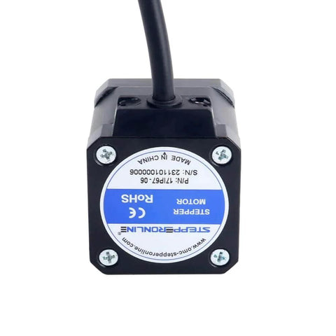 Bottom view of IP67 Waterproof Nema 17 Stepper Motor 2.0A 0.59Nm(83.57oz.in., showing label and black casing.