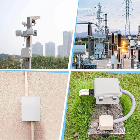 Waterproof Junction Box Outdoor Electrical Enclosure IP67 Hinged Cover installed in various outdoor environments