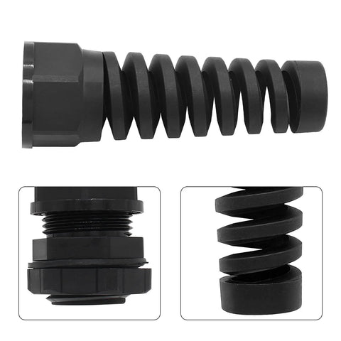 4 Pack NPT One Half Inch IP68 Waterproof Cable Glands For Seven To Twelve Millimeter Cables, black nylon with spiral strain relief