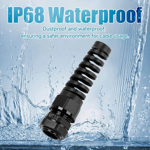 Rugged Nylon Cable Gland Waterproof IP68 Sealing With Strain Relief For Three Eighths Inch Cables, 10 Pack, NPT Fittings
