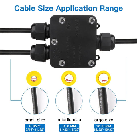 IP68 Waterproof 3 Way Junction Box For Outdoor Use Built Tough And Weatherproof Black Underground Cable Connector Dustproof And UV Resistant Ideal For 5mm To 15mm Wire Glands 1 Pack Small Outdoor Ready And Hassle Free