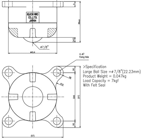 IPK-22 IGUCHI 15 lbs Load Capacity POM Plastic Ball Down Transfer Unit Made in Japan - VXB Ball Bearings