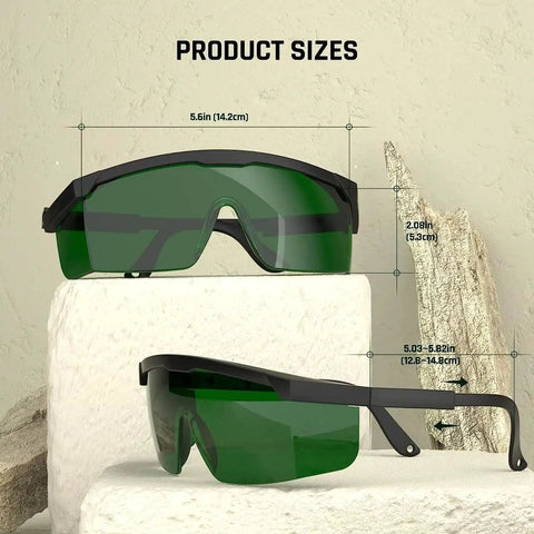 IPL Laser Safety Glasses 200 To 2000nm Eye Protection For Hair Removal displayed with size dimensions