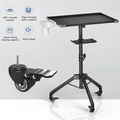 Durable Iron Alloy Salon Tray Cart on Wheels With Adjustable Height and 360 Degree Swivel Easy Clean Tattoo Tray Stand