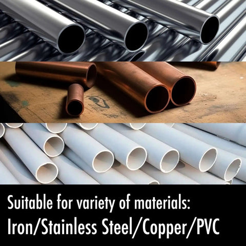 Various pipes in iron, stainless steel, copper, and PVC, suited for All Metal Pipe Deburring And Reaming Tool For Copper Pipe And PVC Tubing